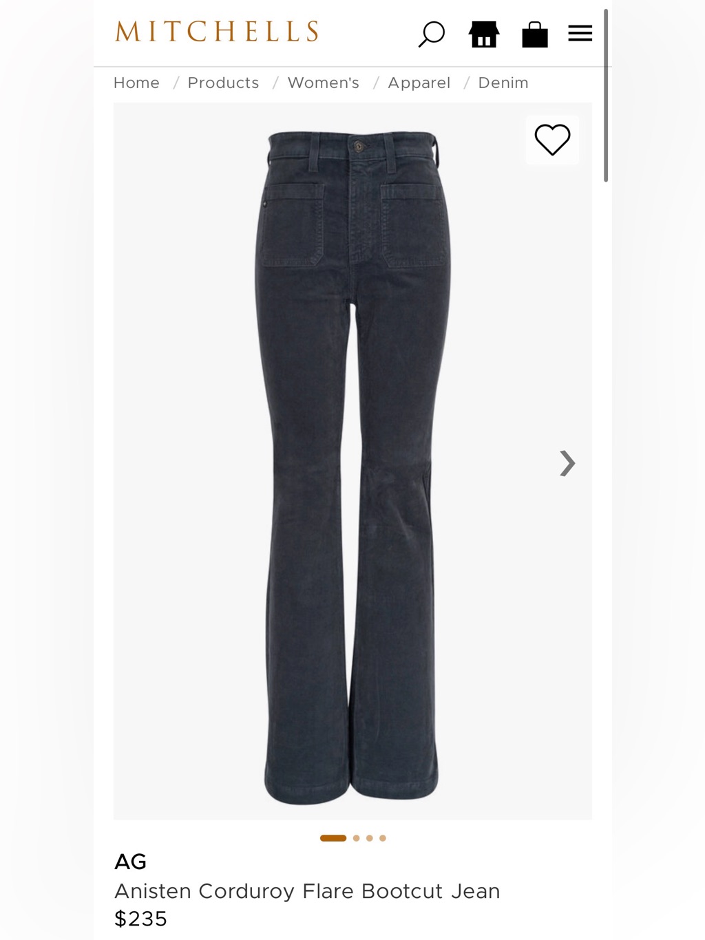 Ag Jeans Slate Blue Corduroy Bootcut Pants Womens 28